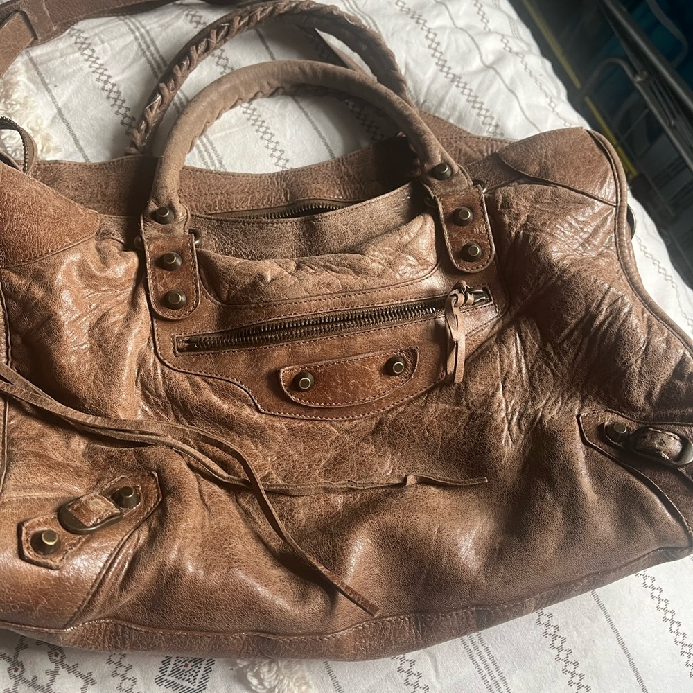 Balenciaga Brown Shoulder Bag with Distressed Leather